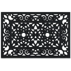 Relaxdays - Paillasson caoutchouc, 60 x 40 cm, antidérapant, résistant, extérieur, tapis d'entrée, ornement, noir