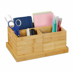 Relaxdays Organiseur de bureau en bambou, 4 compartiments détachables, pour votre bureau ou salle de bain, naturel
