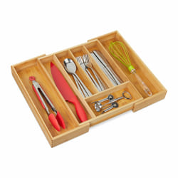 Bac à couverts extensible, 5-7 compartiments, HxLxP : 5x28,5x36 cm, cuisine, organiseur tiroir, bambou, nature - Relaxdays