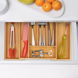 Bac à couverts extensible, 5-7 compartiments, HxLxP : 5x28,5x36 cm, cuisine, organiseur tiroir, bambou, nature - Relaxdays
