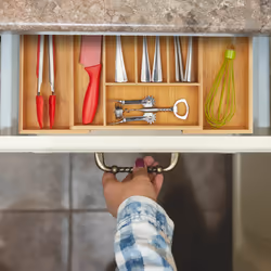 Bac à couverts extensible, 5-7 compartiments, HxLxP : 5x28,5x36 cm, cuisine, organiseur tiroir, bambou, nature - Relaxdays