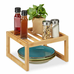 Rangement cuisine bambou, HxLxP: 14 x 24,5 x 24,5 cm, étagère cuisine plan de travail et buffet, nature - Relaxdays