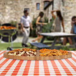 Assiette de service en bambou, rond, plateau compartimenté, ø 33 cm, plat en-cas, fromage, pâtisseries, nature - Relaxdays