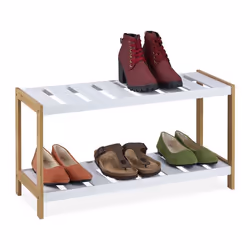Relaxdays Étagère chaussures 2 étages 6 paires HxLxP 355 x 70 x 265 cm range-chaussures MDF bambou blanc-nature