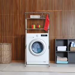 Relaxdays Étagère pour machine à laver en métal, 2 étages, superstructure pour sèche-linge, HLP : 173,5x70x51 cm, argent