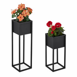 Porte-pots de fleurs, lot de 2, métal, 2 tailles, avec structure, salon, support plantes rectangulaire, noir - Relaxdays