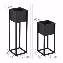 Porte-pots de fleurs, lot de 2, métal, 2 tailles, avec structure, salon, support plantes rectangulaire, noir - Relaxdays - Vue supplémentaire 4