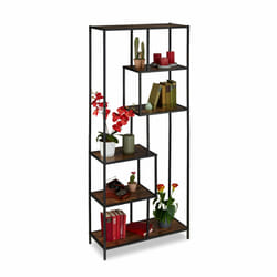 Relaxdays Étagère style industriel, 6 surfaces, effet bois, bibliothèque vintage, HxLxP : 186x78x33 cm, noir/brun foncé