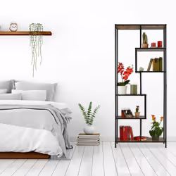 Relaxdays Étagère style industriel, 6 surfaces, effet bois, bibliothèque vintage, HxLxP : 186x78x33 cm, noir/brun foncé