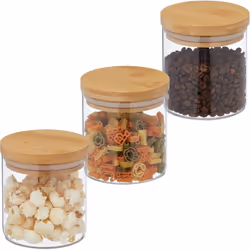 Avec ces pots en verre en lot de 3 vous conservez vos denrées alimentaires de façon ordonnée et peu encombrante. Utilisation ...
