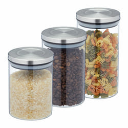 Lot de 3 bocaux en verre, couvercle inox, bocal conservation, trois tailles, hermétique, transparent/argenté - Relaxdays