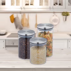 Lot de 3 bocaux en verre, couvercle inox, bocal conservation, trois tailles, hermétique, transparent/argenté - Relaxdays