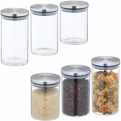 Avec ces pots en verre en lot de 6 vous conservez vos denrées alimentaires de façon ordonnée et peu encombrante. Qu’il s’agis ...