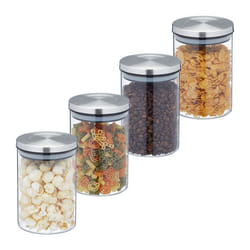 Relaxdays Lot de 4 bocaux en verre 750 ml hermétique couvercle acier inoxydable bocal à épicerie transparent/argent