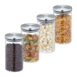 Relaxdays Lot de 4 bocaux en verre 1000 ml hermétique couvercle acier inox bocal à épicerie transparent/argent
