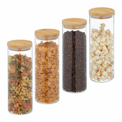 Relaxdays - Lot de 4 bocaux en verre avec couvercle bambou, bocal conservation, 1600 ml
