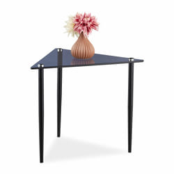 Relaxdays - Table d'appoint en verre, triangulaire, acier, moderne, h x l x p : 41 x 50 x 50 cm, pour salon, gris/noir