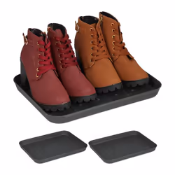 Relaxdays Bacs à chaussures lot de 3 supports pour souliers mouillés HxLxP: 3 x 35 x 27 cm plateaux plastique gris
