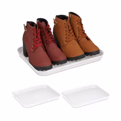 Relaxdays Bacs à chaussures lot 3 supports pour souliers mouillés HxLxP: 3 x 35 x 27 cm plateaux plastique blanc