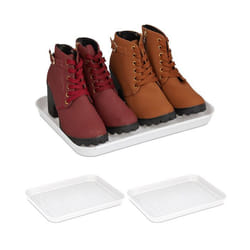 Relaxdays Bacs à chaussures lot 3 supports pour souliers mouillés HxLxP: 3 x 35 x 27 cm plateaux plastique blanc