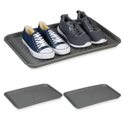 Plateaux xl à chaussures, lot 3, supports pour souliers mouillés, 60 x 40 cm, larges bacs en plastique, gris - Relaxdays