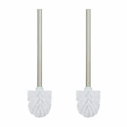 Relaxdays Brosse à WC, en lot de 2, tête de brosse amovible, pour toilettes, en acier inoxydable, HxD : 35 x 8 cm, blanc