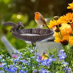 Relaxdays - Abreuvoir à oiseaux sur pied, en fonte, 100 cm, résistant gel et pluie, style classique et baroque, brun