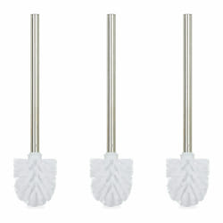 Relaxdays Brosse à WC, en lot de 3, tête de brosse amovible, pour toilettes, en acier inoxydable, HxD : 35 x 8 cm, blanc