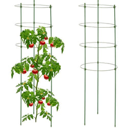Relaxdays Support plantes grimpantes, lot de 2, 4 anneaux, HxD : 91x28 cm, fleurs et cultures, métal et plastique, vert