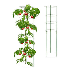 Relaxdays - Support pour plantes grimpantes, set de 2, jardin et balcon, 120 cm, 4 anneaux, fer et plastique, vert