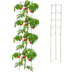 Relaxdays - Support pour plantes grimpantes, lot de 2, jardin et balcon, 150 cm, 5 anneaux, fer et plastique, vert