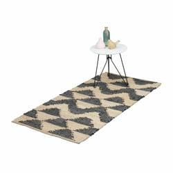 Tapis, motif zigzag 70 x 140 cm, coton et jute, antidérapant, tissé à la main, carpette, noir/beige - Relaxdays