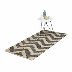 Tapis, motif zigzag 70 x 140 cm, coton et jute, antidérapant, tissé à la main, carpette, noir-beige - Relaxdays