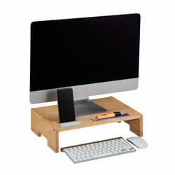 Relaxdays - Support de moniteur, bambou, rehausseur écran, 3 compartiments, porte-ordinateur, hlp : 10,5x41x28 cm, nature