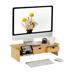 Relaxdays - Support d'écran en bambou, 5 tiroirs, réhausseur d'écran d'ordinateur/laptop, HxLxP : 14 x 54 x 23 cm, naturel