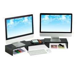 Relaxdays - Support pour moniteur, pour 2 écrans, réglable, travail ergonomique, rehausseur d'écran, bureau, caisse, noir