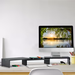 Relaxdays - Support pour moniteur, pour 2 écrans, réglable, travail ergonomique, rehausseur d'écran, bureau, caisse, noir