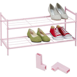 Tagère à chaussures, 6 paires, 2 niveaux, ouvert, extensible, HxLxP : 34,5x70x26 cm, porte-chaussures, rose - Relaxdays
