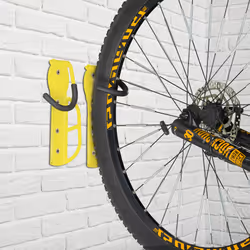 Relaxdays - Support vélo mural, lot de 2, pliant, porte jusqu'à 25 kg, vertical à fixer au mur, jaune