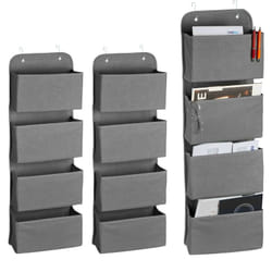 Relaxdays - 3x Organiseurs suspendus, 4 compartiments, portes avec crochets, en feutre, bain et bureau, organiseurs porte, gris