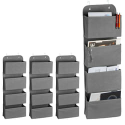 Relaxdays - 4x Organiseurs suspendus, 4 compartiments, portes avec crochets, en feutre, bain et bureau, organiseurs porte, gris