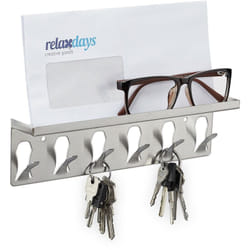 Relaxdays - Support à clé, 6 crochets, pose-courrier, design moderne, HxLxP : 7x24,5x5 cm, acier, armoire à clefs, argenté