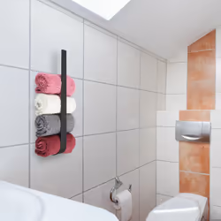 Porte-serviettes sans perçage, en inox, ne rouille pas, barre autoadhésive pour la salle de bain, 36 cm, noir - Relaxdays