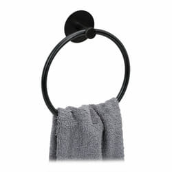 Anneau porte-serviettes, autoadhésif, acier inoxydable et aluminium, pour salle de bain, ø 16,5 cm, noir - Relaxdays