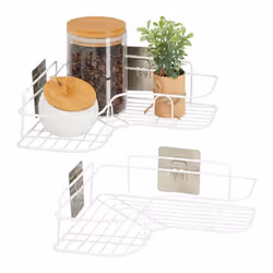 Etagère d’angle lot de 2 à coller rangement épices herbes murale H x L x P : 55 x 26 x 26 cm fer blanc