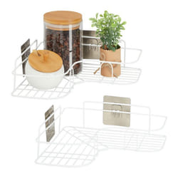 Etagère d’angle lot de 2 à coller rangement épices herbes murale H x L x P : 55 x 26 x 26 cm fer blanc