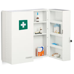 Relaxdays - Armoire à pharmacie xxl, verrouillable, 11 étagères, acier, HxLxP : 53 x 53 x 21,5 cm, douple porte, blanc