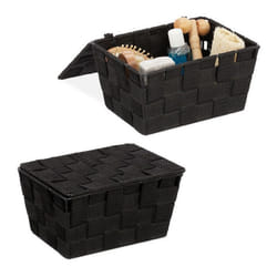 Panier de rangement avec couvercle lot de 2 aspect tressé bôite de rangement HxlxP 105x195x145 cm plastiquenoir