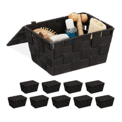 Panier de rangement avec couvercle lot de 10 aspect tressé bôite de rangement HxlxP 105x195x145 plastiquenoir