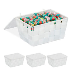 Panier de rangement lot de 4 avec couvercle aspect tressé organiseur salle de bain 105 x 195 x 145 cm blanc